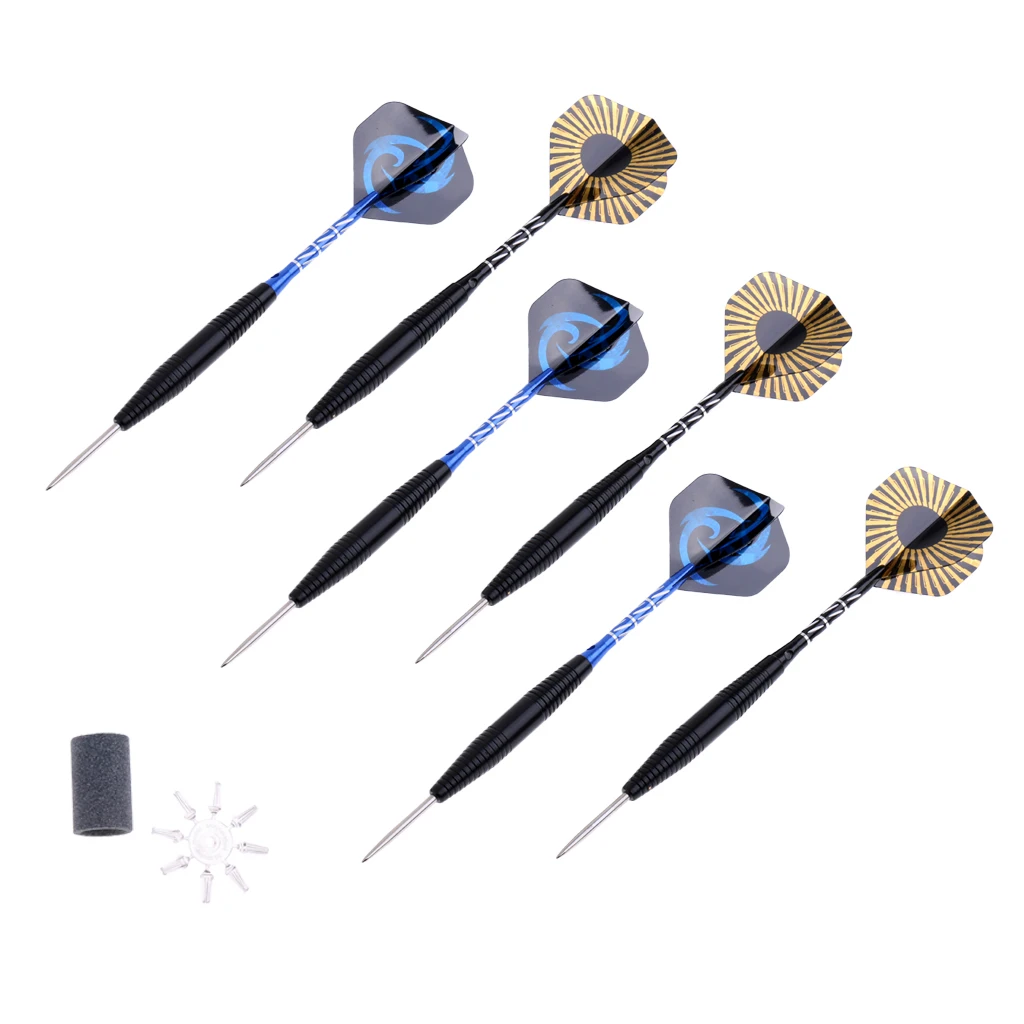 Set of 6 Dart Shafts with Dart Flights and Dart Sharpener For Dart Boards