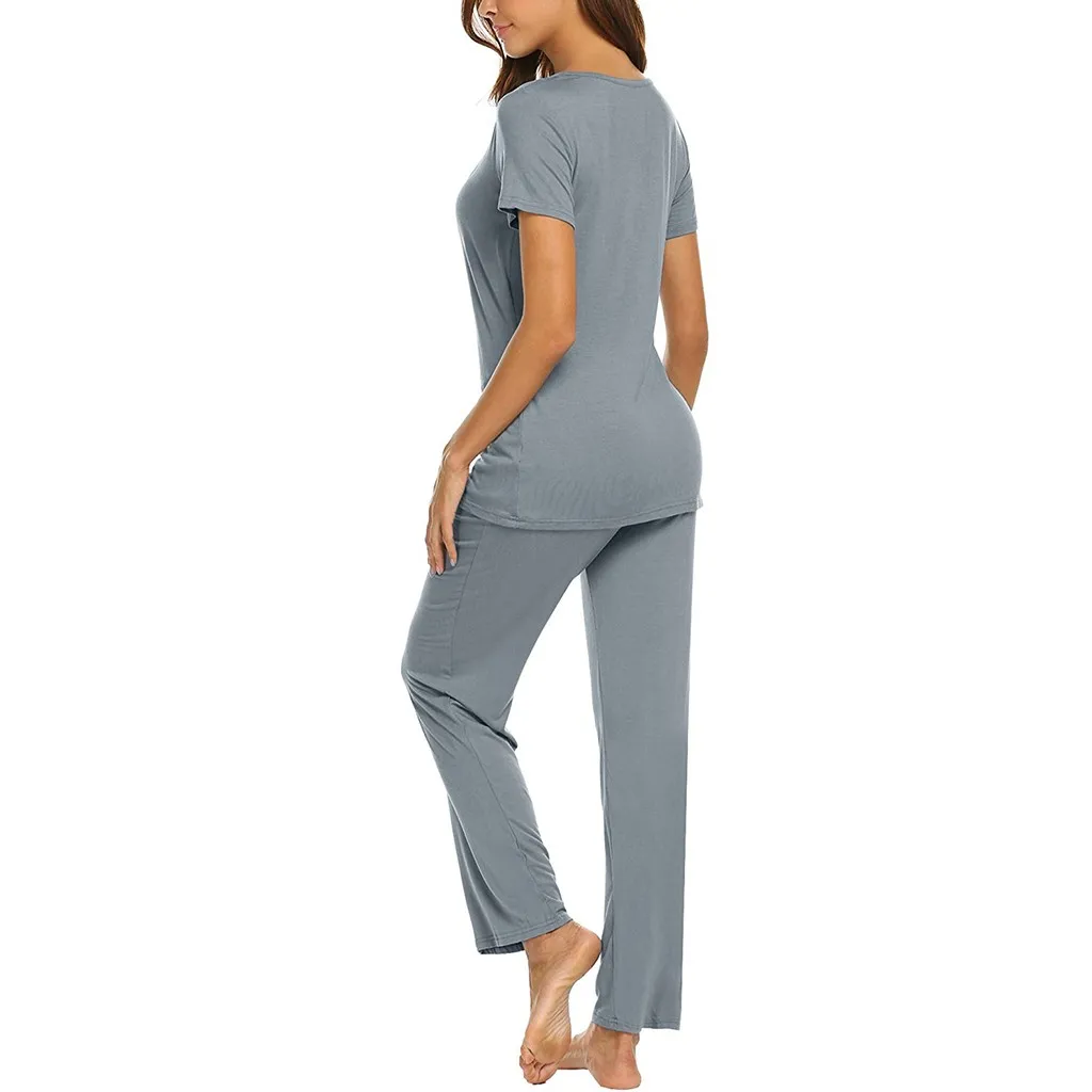Maternal mother short-sleeved solid color breastfeeding T-shirt top+ adjustable striped pants pajamas set gestante 40