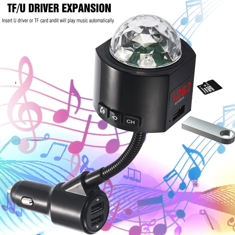 JINSERTA fm-передатчик модулятор Bluetooth 5,0 Handsfree автомобильный комплект аудио mp3-плеер с окружающим светильник двойное автомобильное usb-устройство для зарядки телефона