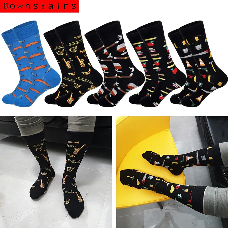 

Downstairs Moustache Men Socks Musical Instruments 2019 New Arrived 5 Selects Fashions Happy Socks Calzini Calze Uomo