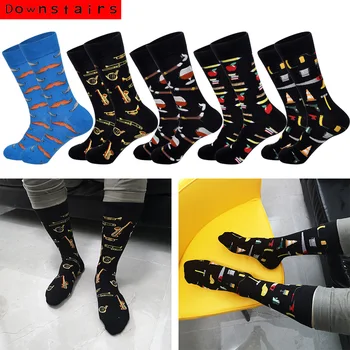 

Downstairs Moustache Men Socks Musical Instruments 2019 New Arrived 5 Selects Fashions Happy Socks Calzini Calze Uomo