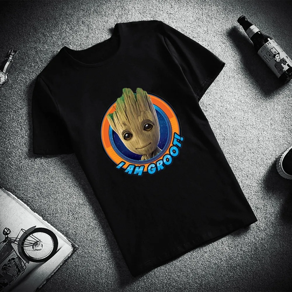 Young Groot Мстители герой печатных хлопок топ футболки для мужчин и женщин модные милые футболки унисекс grout - Цвет: black-7