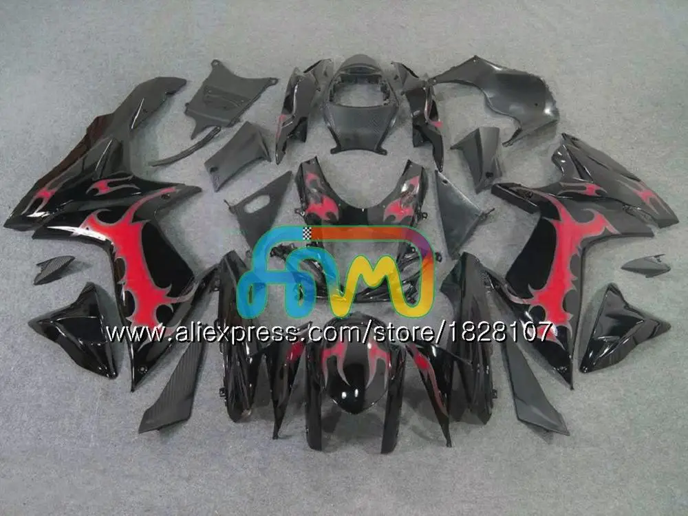 Инъекции для SUZUKI GSXR 600 750 GSXR750, возрастом 11, 12, 13, 14, 15, 39BS. 0 K11 GSXR600 2011 2012 2013 обтекатель черый белый - Цвет: No. 4 Red flames