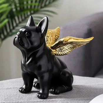 

Nordic ins Black Gold Bulldog Statue Ceramic Dog with wings Animal Decoration Living Room Bedroom Decor creative Christmas gifts