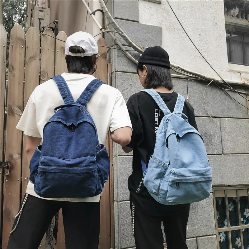 

Denim Backpack Man Women School Bags for Teenager Large Capacity Casual Travel Backpack Solid Color Cute Bag 2020 New