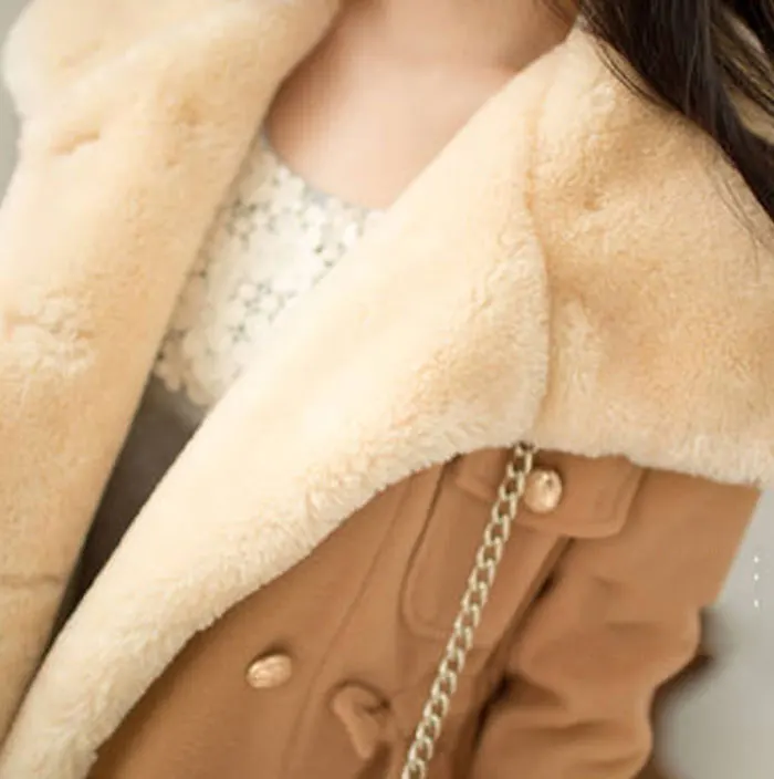 Осенне-зимнее теплое пальто для женщин, Шерстяное приталенное двубортное шерстяное пальто, зимняя куртка из искусственного меха, женские куртки