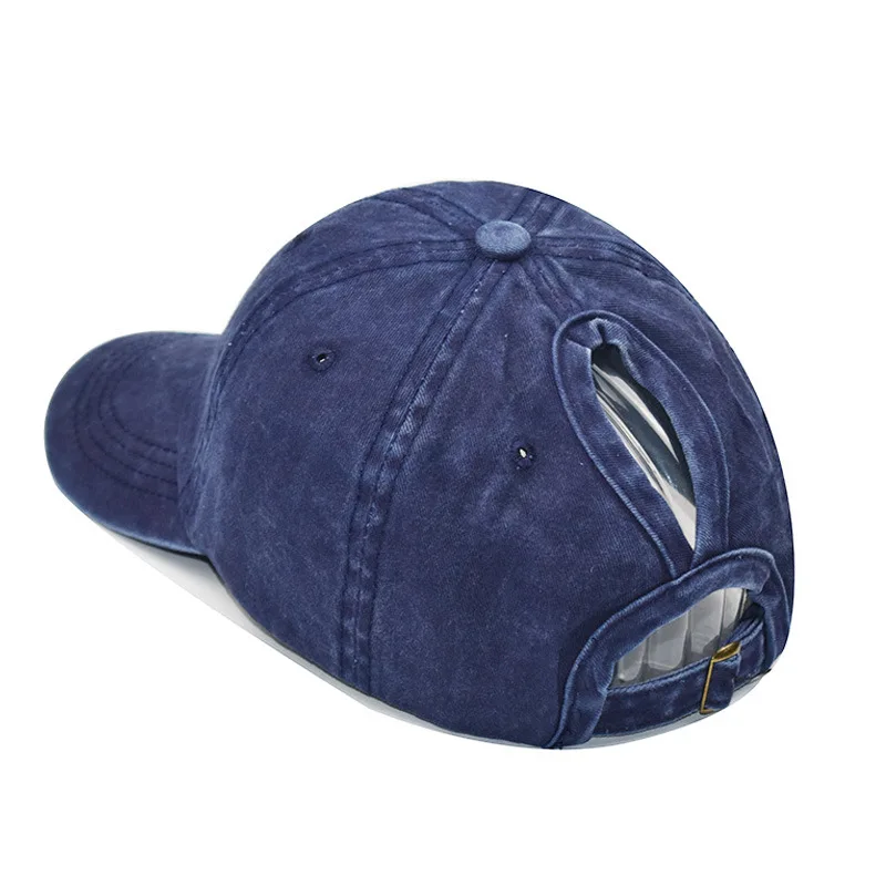 Ms. Cowboy Washed Solid Color Baseball Cap, Casual Fashion Skully Ponytail Cap, Wild Dad Cap