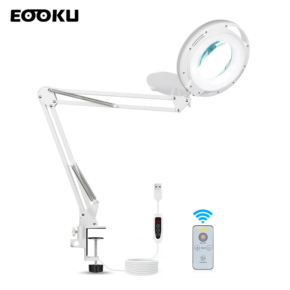 Eooku Remote Control Table Lamp With 5x Magnifying Glass Led Desk Light