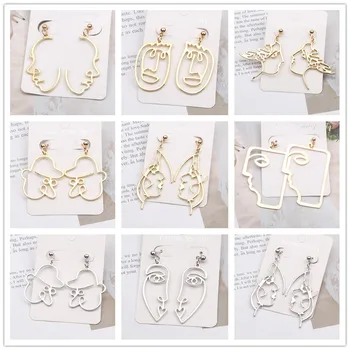 

New Fashion Clown Sexy Lady Girl Face Drop Earrings Retro Statement Abstract Hollow Out Profile Dangle Earrings