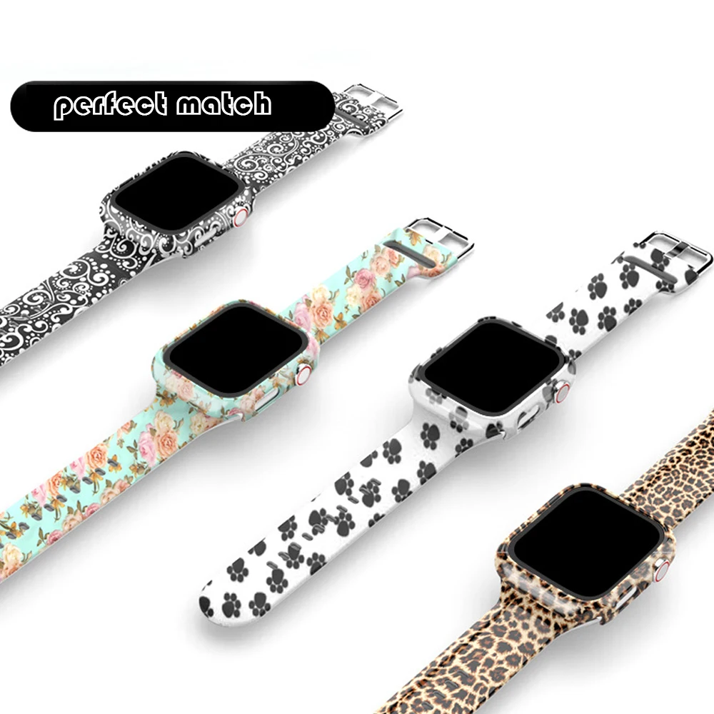 Glass+Cover+Strap for Apple Watch Case 44mm 40mm 41mm 45mm 42mm 38mm sport Silicone bracelet iwatch series 9 8 7 6 5 4 3 SE Band