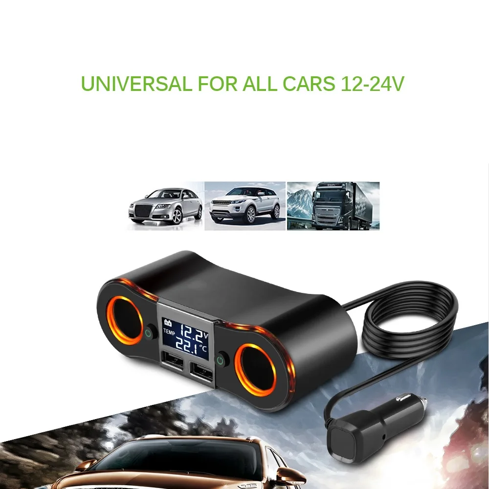 

Zeepin Dual USB Socket Car Charger Adapter with Independent Switch Powered by Cigarette Lighter LCD Display 3.5A 80W Charging