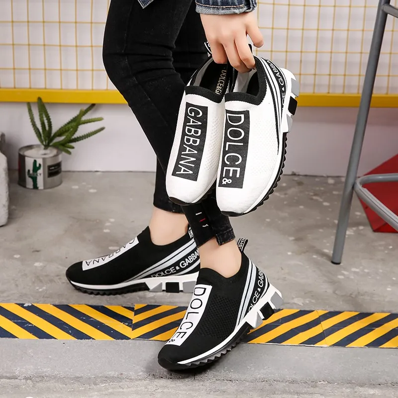 

Fashion casual shoes mesh comfortable vulcanized men's shoes couple breathable elastic soft soled sports shoes white air tennis