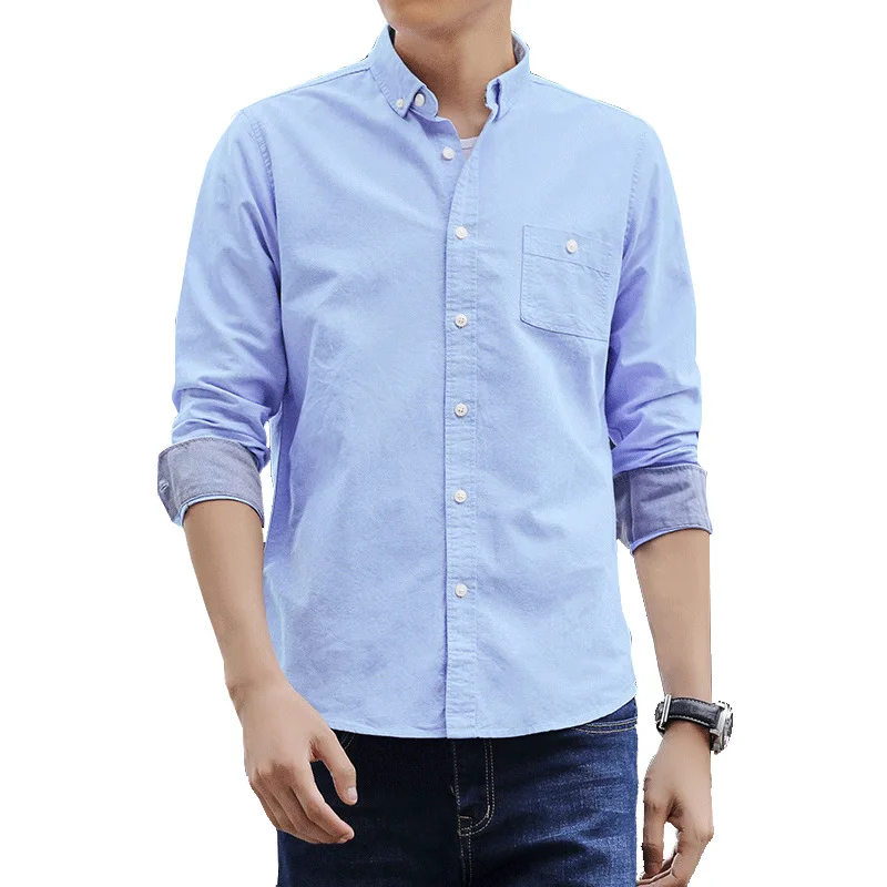 Новая мужская рубашка с длинным рукавом в Корейском стиле slim fit Хлопок Оксфордским витьем рубашка мужская многоборье сплошной цвет