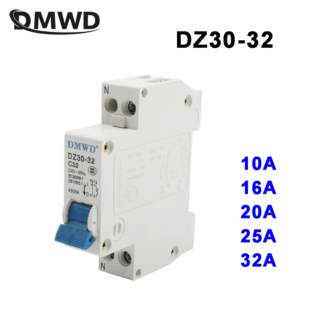 DMWD DPN DZ30-32 1P+ N 10A 16A 20A 25A 32A 220v 240V~ 50 HZ/60 HZ Выключатель остаточного тока RCCB DPN