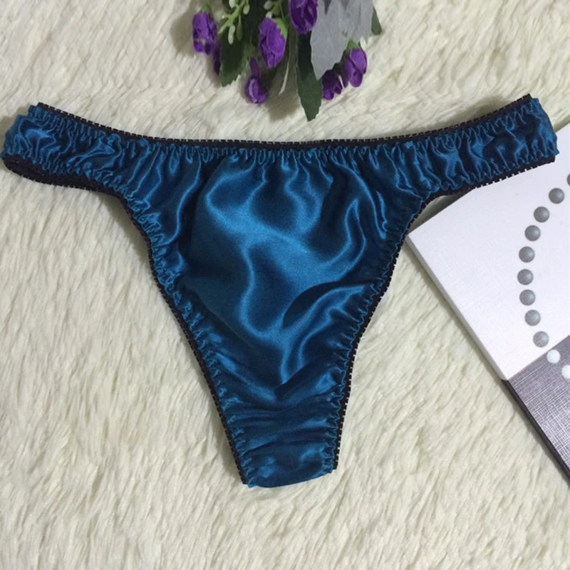 

Men's Silk Sexy Soft Briefs T Panties Solid Color Comfortable Breathable pleated briefs