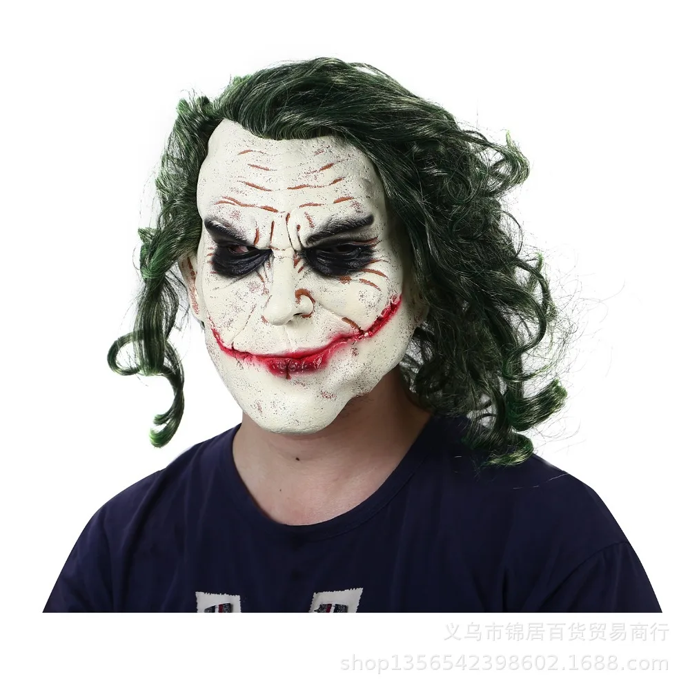 Джокер маска фильм Бэтмен Темный рыцарь Косплей страшная маска клоуна с зелеными волосами парик латексная маска на Хэллоуин костюм для вечеринки