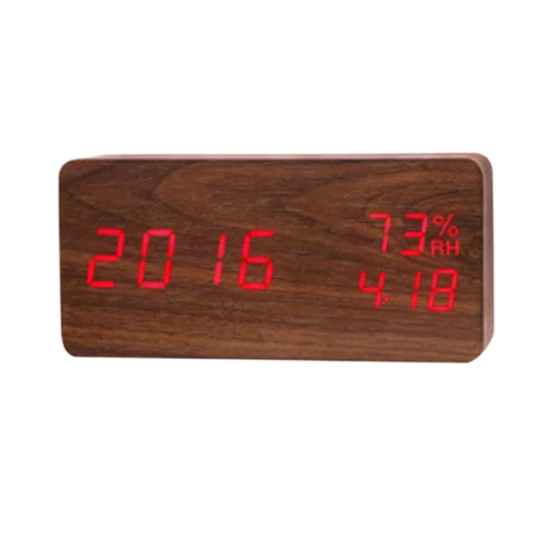 brown-board red Двухмощные деревянные часы со светодиодным дисплеем деревянные будильники с датой/температурой/влажностью цифровые часы xyzTime - Цвет: brown-board red