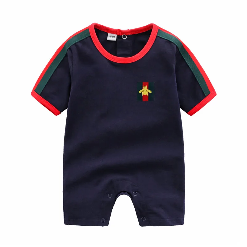 

summer Newborn baby clothes corset short-sleeved O-Neck Patchwork Striped clothing covered short ropa bebe baby boy girl romper