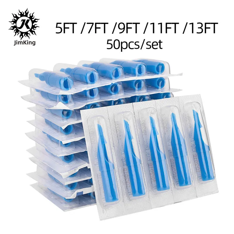 JimKing 50pcs 5FT 7FT 9FT 11FT 13FT Disposable Tattoo Machine Nozzle Tips Flat Round Plastic Tattoo Tip Sterile Makeup Needle