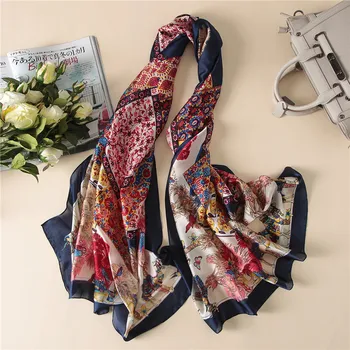 

2019 free shipping women silk scarf female scarves ladies beach wrap chiffon shawl soft sunscreen floral printed foulard muffler