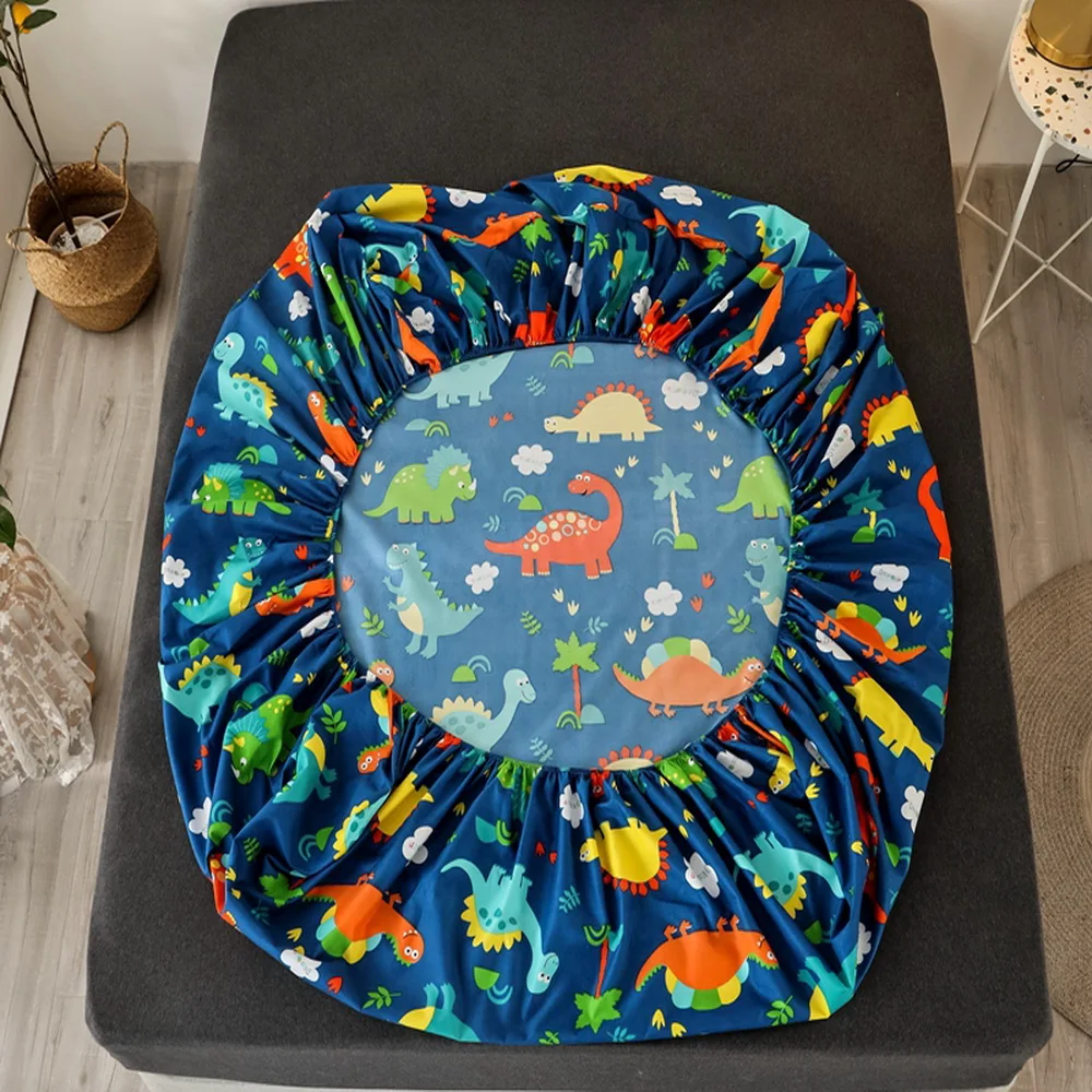 1 Piece of Blue cartoon small dinosaur Pattern Frosted Bedsheet, Bedroom Printed Bedspread, Bedding (Excluding Pillowcases) 2