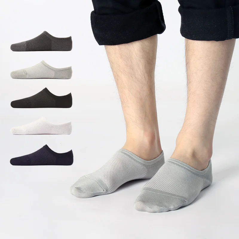 

5pairs/lot Bamboo Finer Socks Men Breathable Mesh Funny Socks Unisex Anti-slip Silicone Boat Sock Streetwear Calcetines Meias