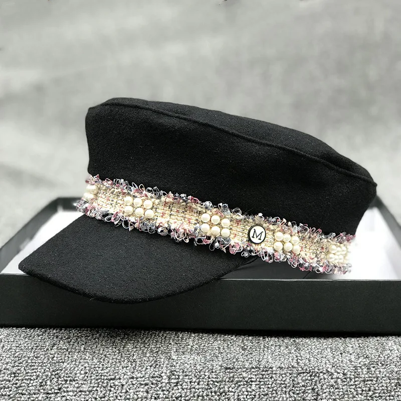 military cap letter Женская шапка большого размера, темно-синяя, плоская шляпа с маленькой головой, фетровая армейская шапка с большой головой, Женская шерстяная шапка больших размеров, берет, шапки 56 см, 57,5 см, 59 см, 61 см - Цвет: military cap letter