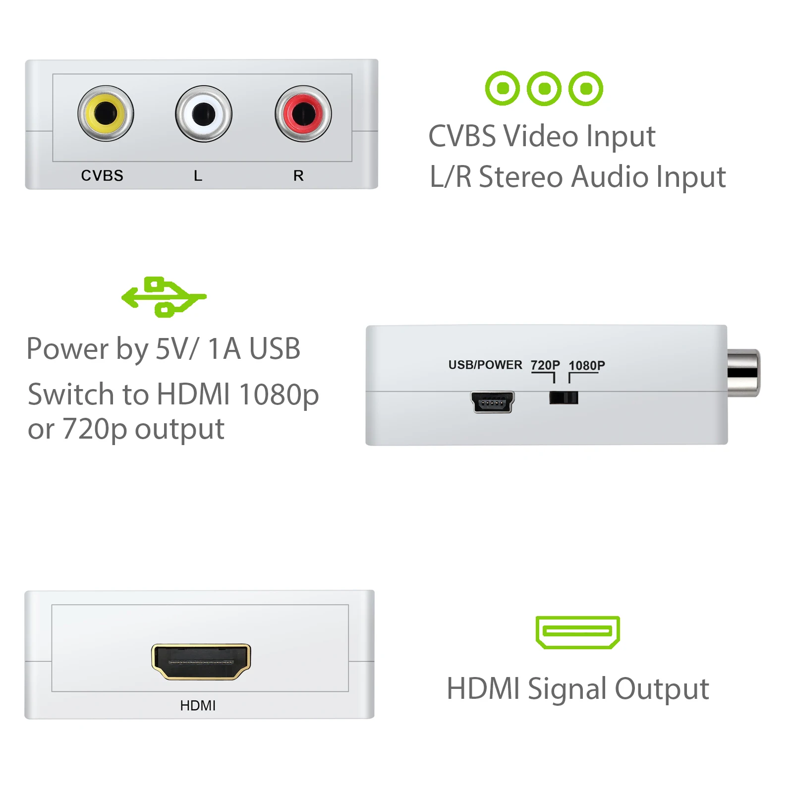 LiNKFOR Mini AV к HDMI видео аудио конвертер с аудио/видео кабель AV к HDMI конвертер адаптер Поддержка PAL/NTSC