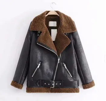 

HCBLESS 2019 winter women's lamb fur lining fur coat women's loose motorcycle jacket