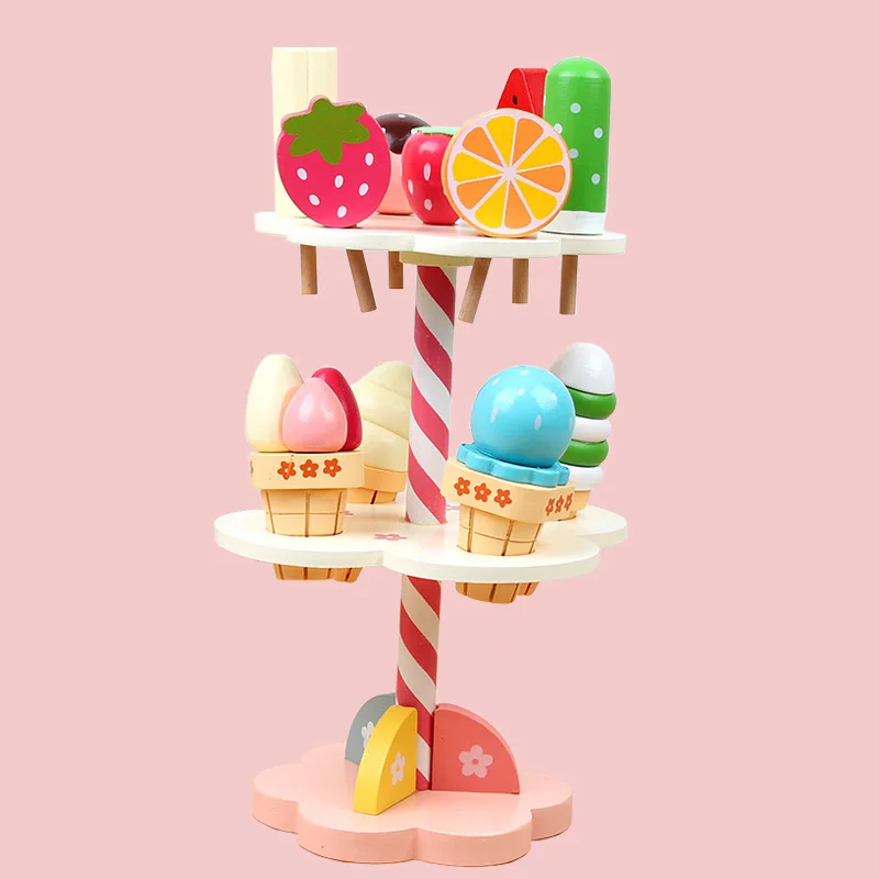 Милые деревянные кухонные игрушки, имитация кухни, деревянные кухонные принадлежности, мороженое, торт, еда, игровой подарок для детей, деревянные игрушки - Цвет: ice cream