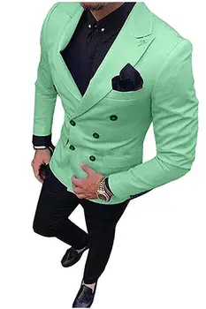 

Slim Fits Double Breasted Green Groom Tuxedos Peak Lapel Men Party Prom Blazers Business Suits (Jacket+Pants+Tie) NO:483