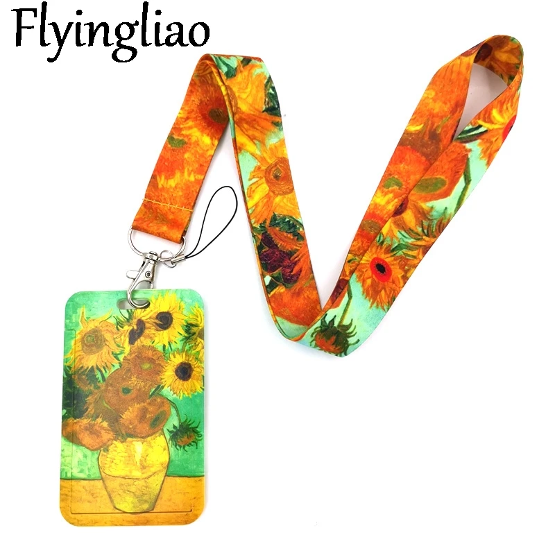 

Van gogh Sunflowers Oil Painting Key lanyard Car KeyChain ID Card Pass Gym Phone Badge Kids Key Ring Holder Jewelry Decorations