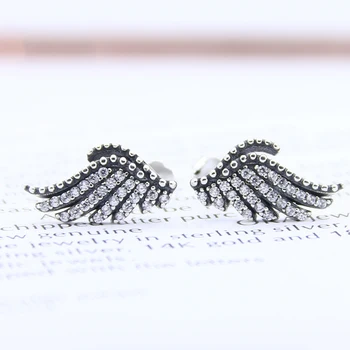 

Real 925 Sterling Silver Earring Shining And Magnificent Feathers Angel Wing Earrings For Women Wedding Gift Fashion Jewelry