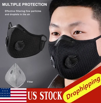 

Cycling Face Masks Anti-Pollution Filter Sports Mask PM 2.5 Activated Carbon Breathing Valve MTB Mask With 3 Filters