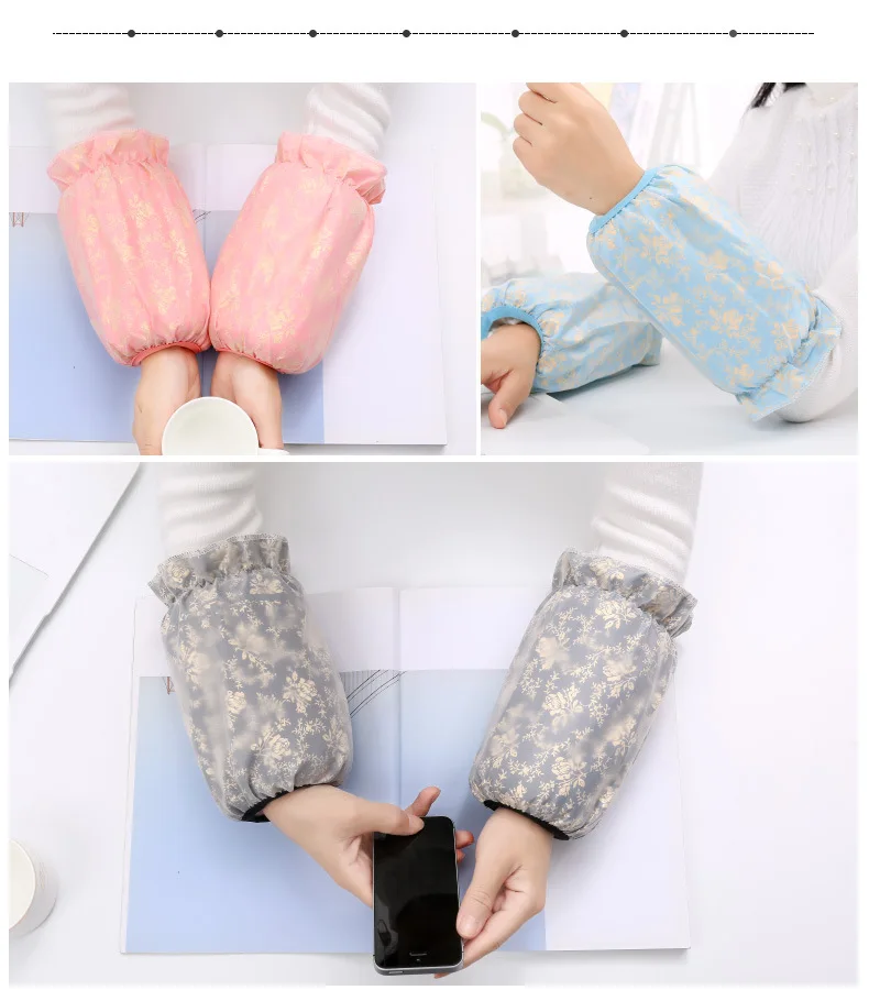 Short Double Layer Gauze Cuff Autumn& Winter Lace Cuff Women's Bronze Flower Sleeves Students Office Antifouling Oversleeve