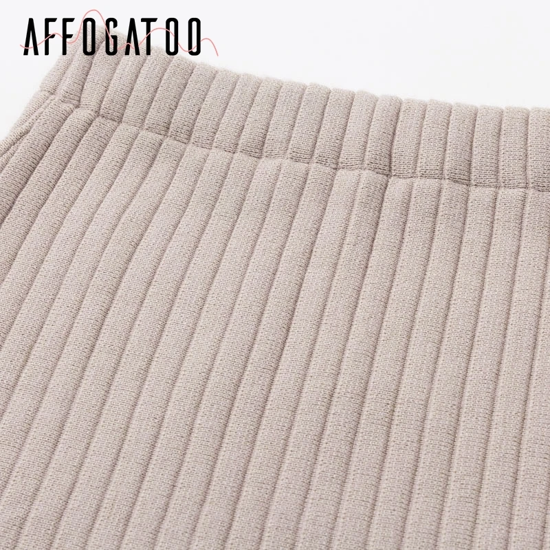 Affogatoo Elegant A-line high waist women knitted mini skirt Autumn winter female ruffle short skirt Casual party ladies skirts