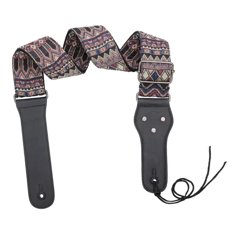 Bohemian Style Guitar Shoulder Strap Adjustable Nylon Belt with Pick Pocket Q6PB