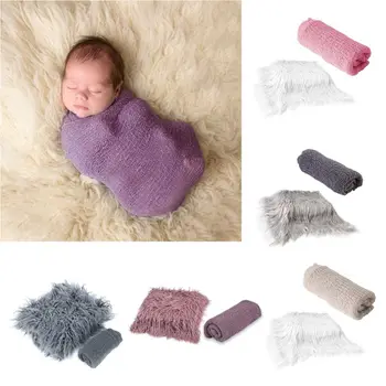 

2pcs Newborn Photography Props Baby Blanket Photography Wrap Shaggy Area Rug