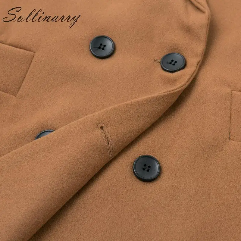 Sollinarry/женские модные блейзеры с зазубренными лацканами цвета хаки, двубортный винтажный зимний Блейзер, куртки, женская верхняя одежда, пальто