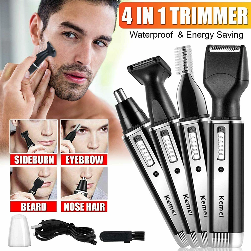 Kemei-cortadora de pelo 4 en 1 para oreja y nariz, maquinilla de afeitar profesional, indolora, para cejas y vello Facial