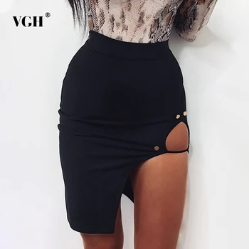 

VGH Sexy Asymmetrical Women Skirt High Waist Hollow Out Rivet Split Irregular Mini Skirts For Female Fashion Clothing Summer New