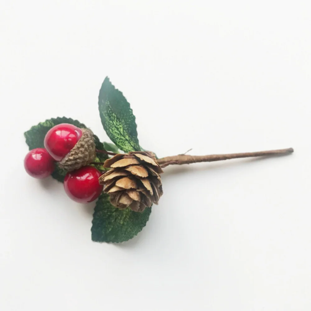 5 шт. красные рождественские ягоды и сосновые шишки с Холли ветки для праздника цветочный Декор цветок ремесла искусственный цветок