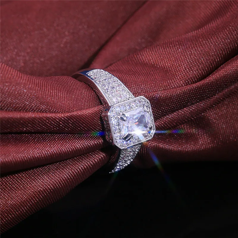Роскошное женское маленькое квадратное кольцо с цирконием, винтажное серебряное обручальное кольцо на палец, уникальные обручальные кольца для женщин