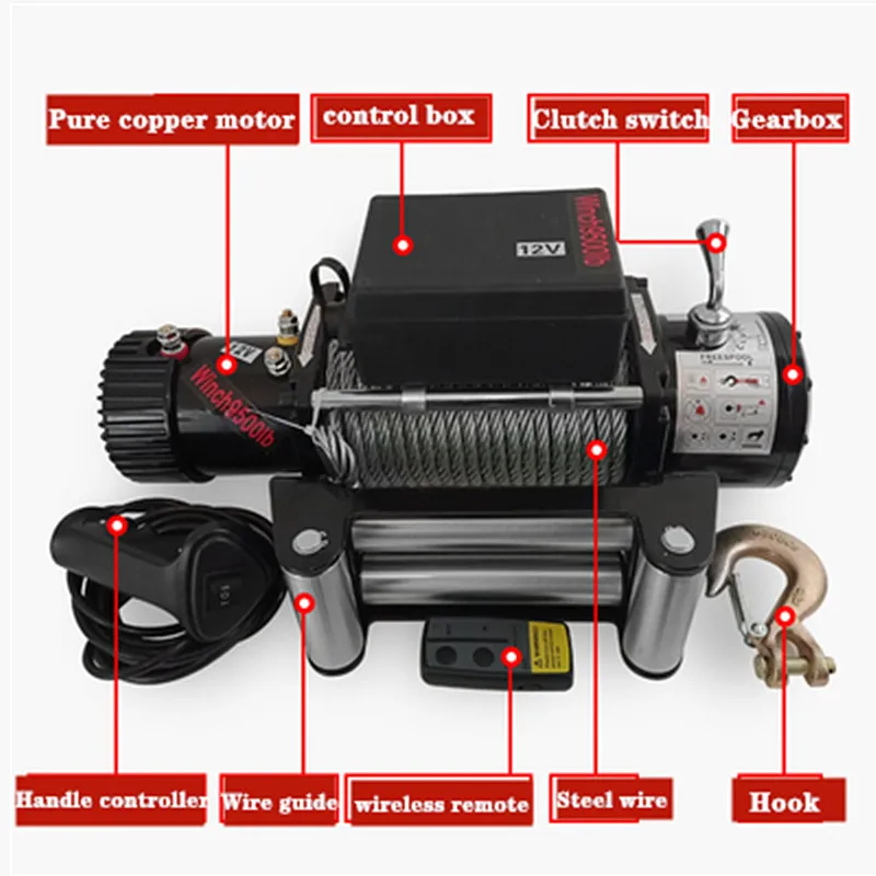 Winch car tuning electric winch 2000/3000/4000 /4500/6000/9500/12000lb 24v Handle/wireless Wire rope ATV winches for Beach bugg |