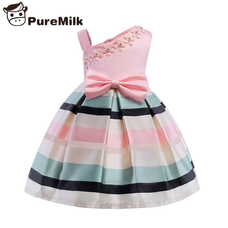 PureMilk/платье в полоску без рукавов для девочек; кружевные платья для девочек; детская одежда; Летние вечерние платья для девочек