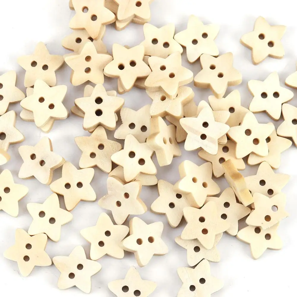 Wood Buttons Star 2 Holes Sewing Baby Clothing Wooden Button 13mm 25pcs 