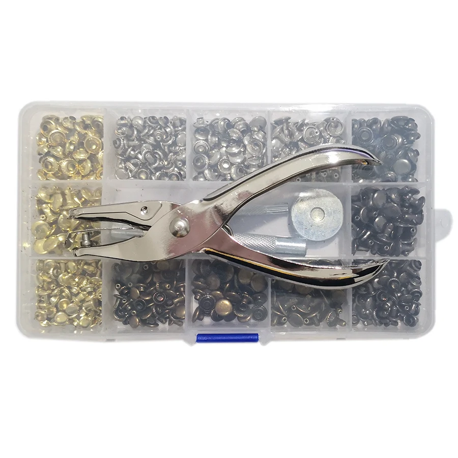 

YINGXI 280 Sets Metal Double Cap Rivet Tubular Metal Studs with Punch Pliers Fixing Set Tools for DIY Leather Craft Rivet