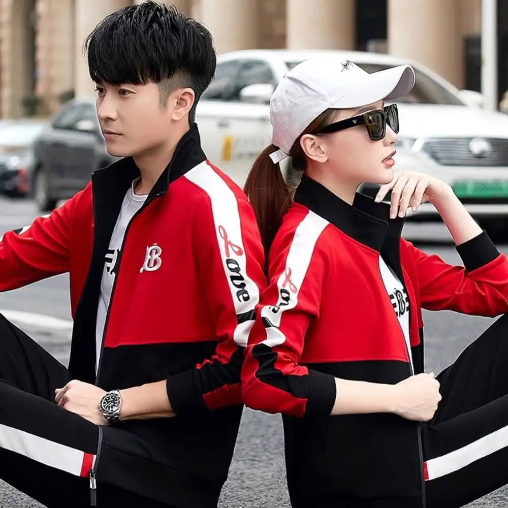 KE_272 Couple sportswear suit red sport set 2021 spring new sports tracksuit man woman male female fashion large size big cotton