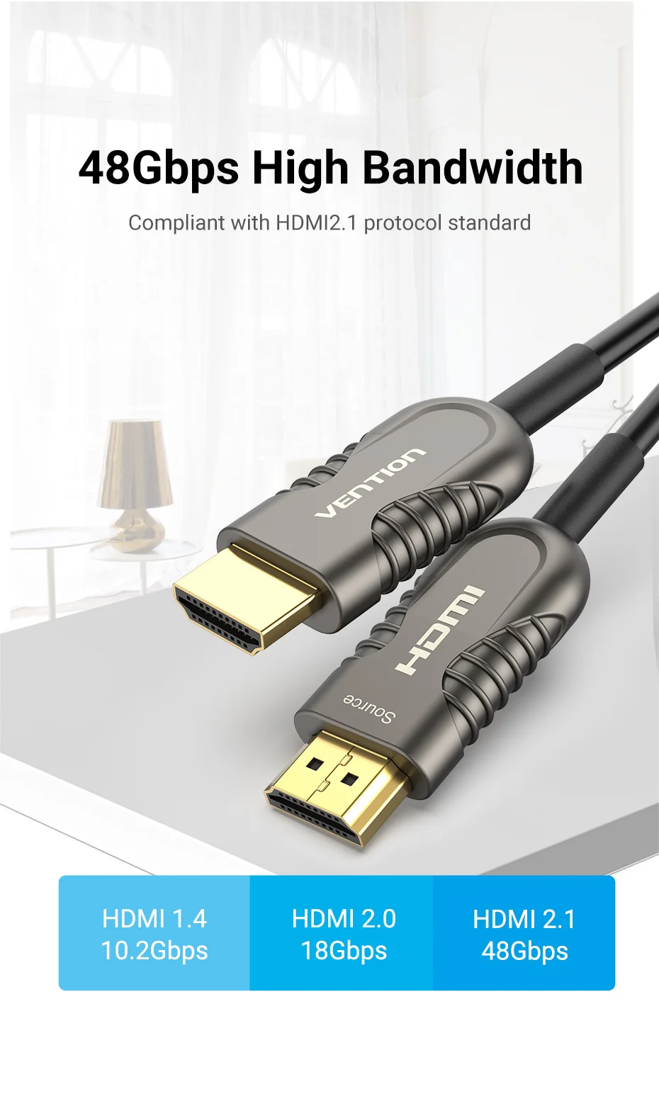 Vention 8K HDMI Cable 120Hz 48Gbps Fiber Optic HDMI Cable Ultra High Speed  HDR eARC