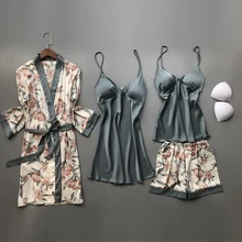 Home Suit Silk Pajamas for Women Floral Lounge Wear Pijama Summer Pyjamas Satin Sleepwear V-Neck  2 Piece Sets